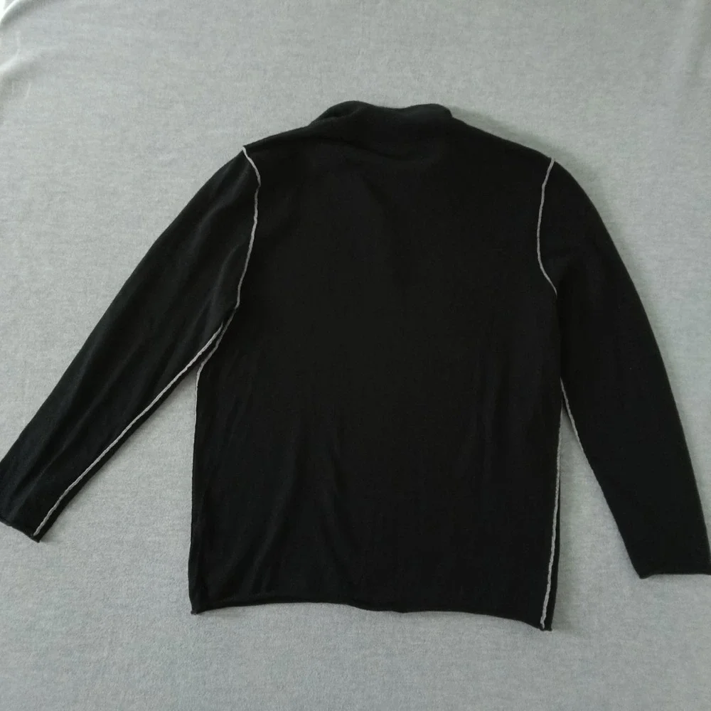 Carbon2Cobalt Mens Black Cotton Cashmere Button Mock Neck Pullover Sweater L